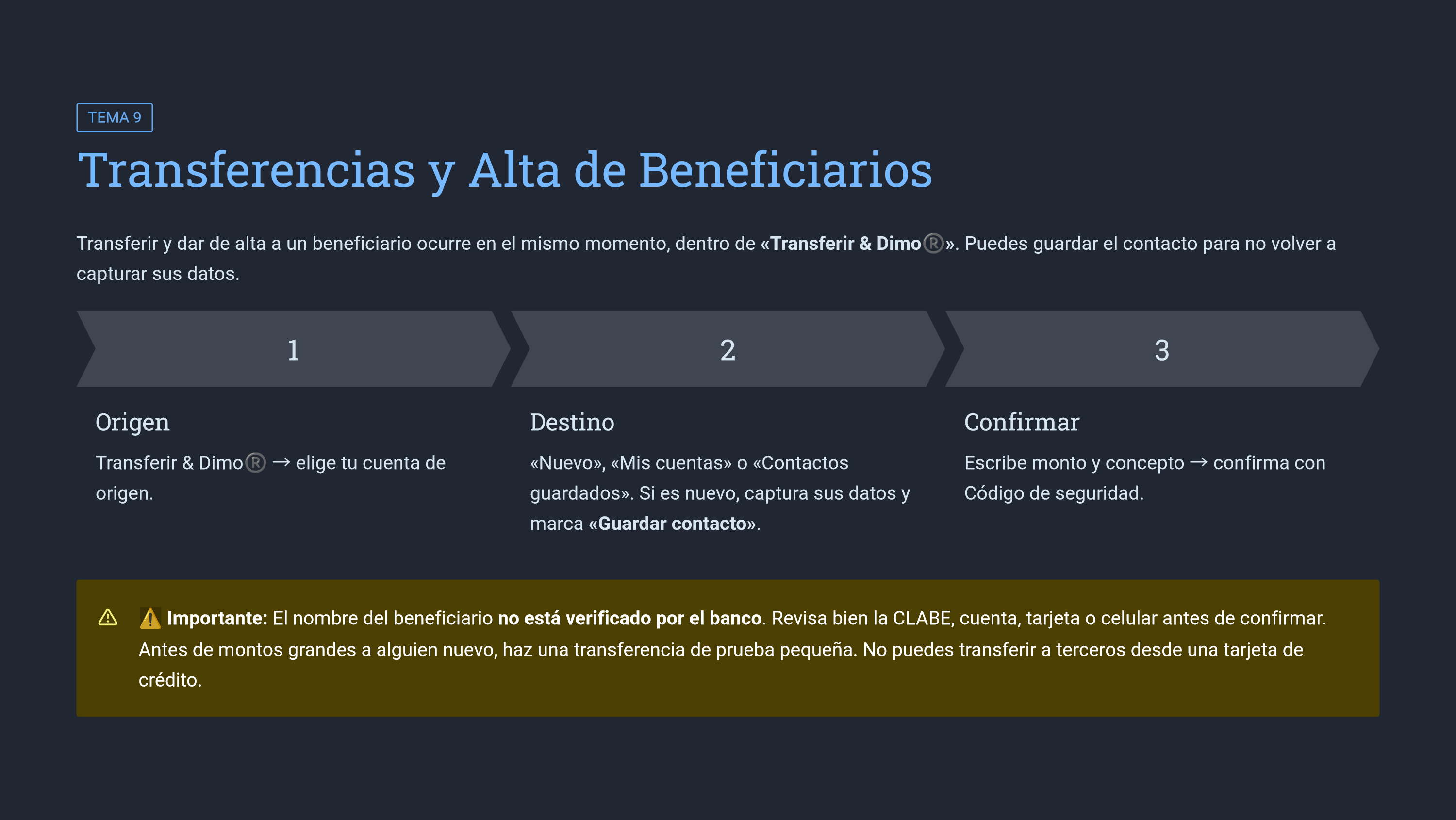 Página de la guía: Transferencias y alta de beneficiarios